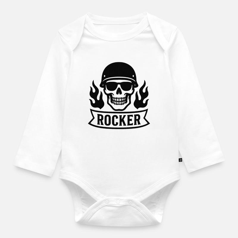Flammen Skull Rocker - Baby Bio-Langarm-Body - Weiß