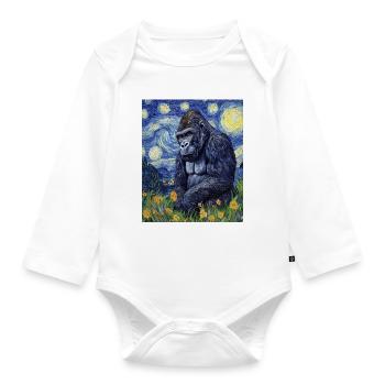Gorille Gorille Singe Style Van Gogh Nuit étoilée - Body Bébé bio manches longues - blanc - Devant
