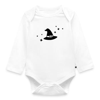 Illustration de chapeau de sorcière pour une sorcière pour Halloween - Body Bébé bio manches longues - blanc - Devant