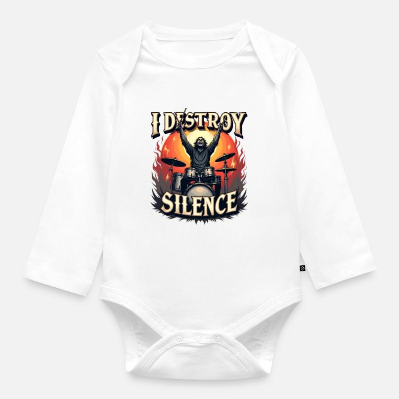 Batteur – I Destroy Silence - Body Bébé bio manches longues - blanc