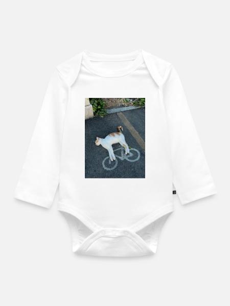 Katze auf dem Radweg - Baby Bio-Langarm-Body - Weiß