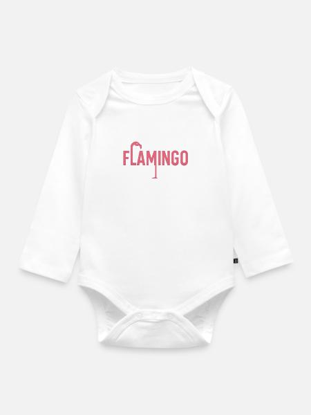 Flamingo - Baby Bio-Langarm-Body - Weiß