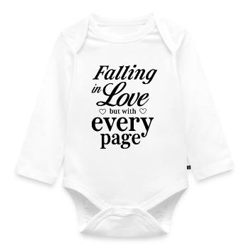 Falling in Love but with Every Page - Organic Longsleeve Baby Bodysuit - white - Front