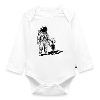 Astronaut and Alien Hand in Hand - Organic Longsleeve Baby Bodysuit - white - Front