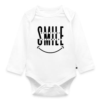 Smile Everytime, Everywhere  - Baby Bio-Langarm-Body - Weiß - Vorne