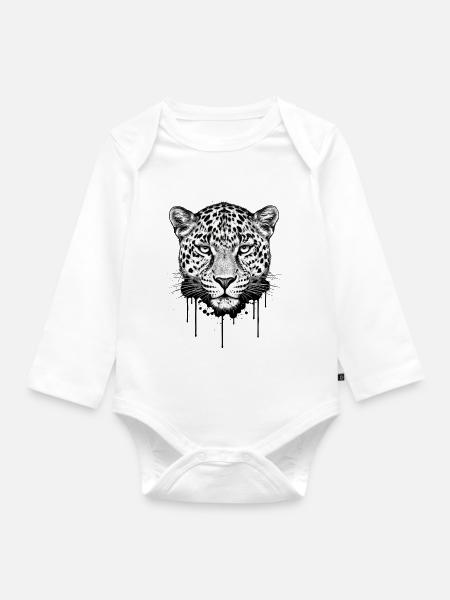 Leopardenkopf Illustration - Baby Bio-Langarm-Body - Weiß