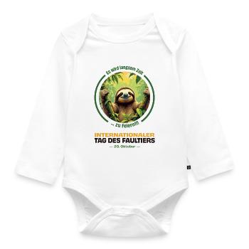 October 20 – International Sloth Day - Organic Longsleeve Baby Bodysuit - white - Front