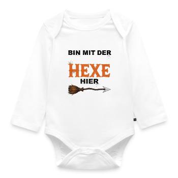 Am With The Witch Funny Halloween T-Shirt - Organic Longsleeve Baby Bodysuit - white - Front