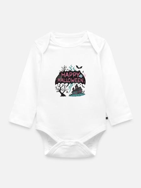 Halloween Neon Fantasie - Baby Bio-Langarm-Body - Weiß