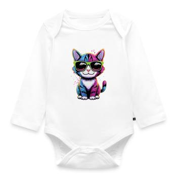 Kater Haustier Farbenfrohe Katze - Baby Bio-Langarm-Body - Weiß - Vorne