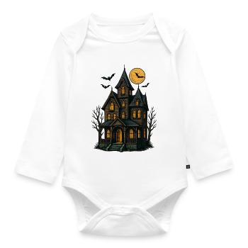 Spooky Haunted House for Halloween - Organic Longsleeve Baby Bodysuit - white - Front