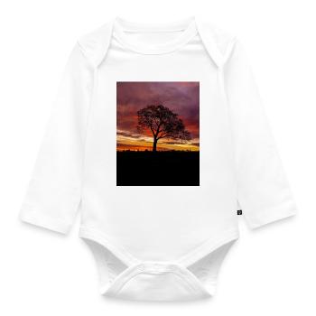 Colourful Sunrise Sky lonely Tree silhouette - Organic Longsleeve Baby Bodysuit - white - Front
