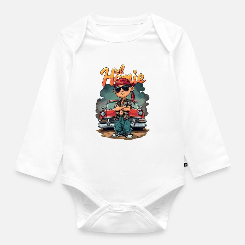 Biker Kid Oldtimer Vibe - Baby Bio-Langarm-Body - Weiß