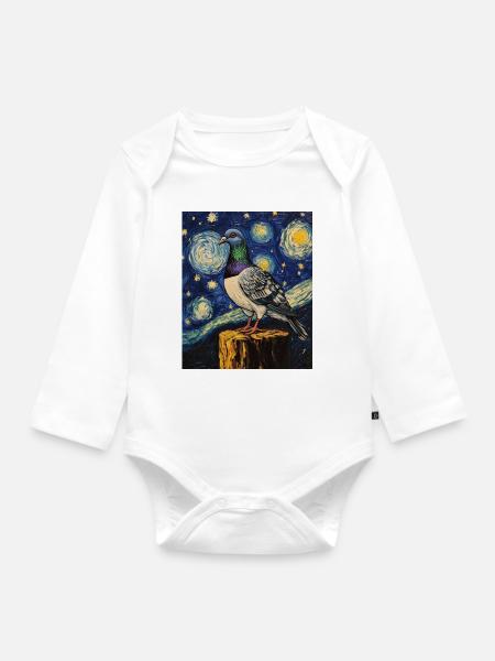 Taube Vogel Van Gogh Style Starry Night - Baby Bio-Langarm-Body - Weiß