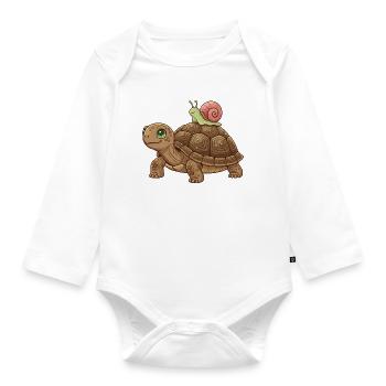 schnecke-reitet-schildkroete-team-langsam-lusti - Baby Bio-Langarm-Body - Weiß - Vorne