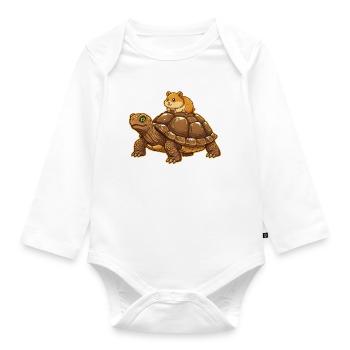 hamster-reitet-schildkroete-suesse-tier-freunds - Baby Bio-Langarm-Body - Weiß - Vorne