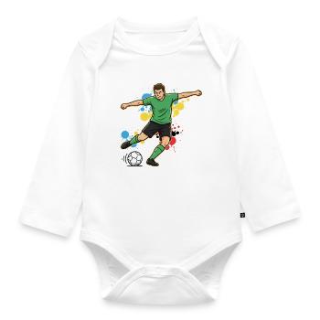 fussballspieler-comic-farbspritzer-gruen - Baby Bio-Langarm-Body - Weiß - Vorne