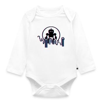 Roboter City Skyline – 3D Sci-Fi Zukunft Design - Baby Bio-Langarm-Body - Weiß - Vorne