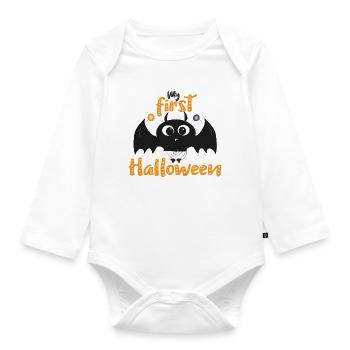 Ma première chauve-souris d’Halloween - Body Bébé bio manches longues - blanc - Devant