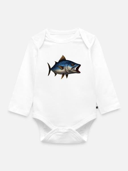 Dynamischer Blauflossen-Thunfisch Illustration - Baby Bio-Langarm-Body - Weiß