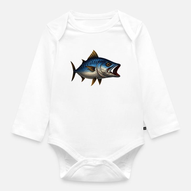 Dynamischer Blauflossen-Thunfisch Illustration - Baby Bio-Langarm-Body - Weiß