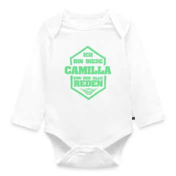 Camilla as a nickname - Organic Longsleeve Baby Bodysuit - white - Front