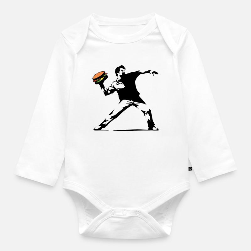 Hamburger Pop Art Burst - Body Bébé bio manches longues - blanc