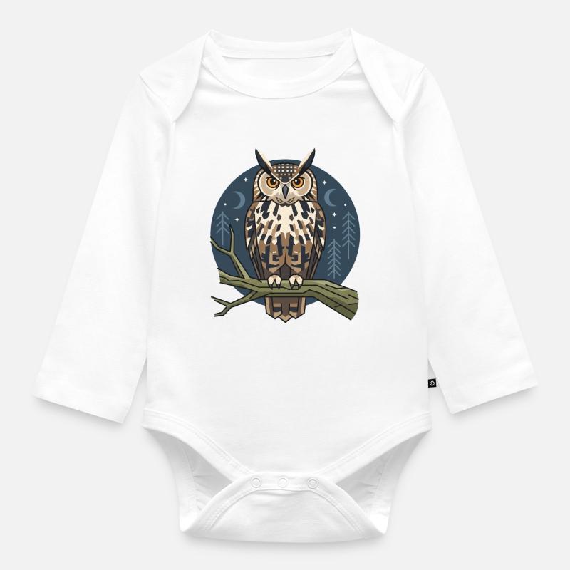 Uhu Eule - Baby Bio-Langarm-Body - Weiß