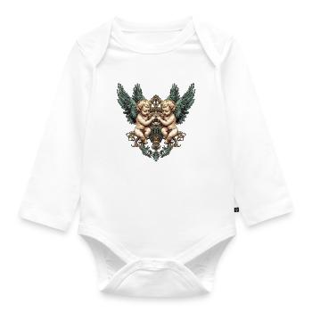 Twin Cherub Wings Ornate Heartcrest - Organic Longsleeve Baby Bodysuit - white - Front