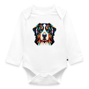 Geometric prism dog – Colored face - Organic Longsleeve Baby Bodysuit - white - Front