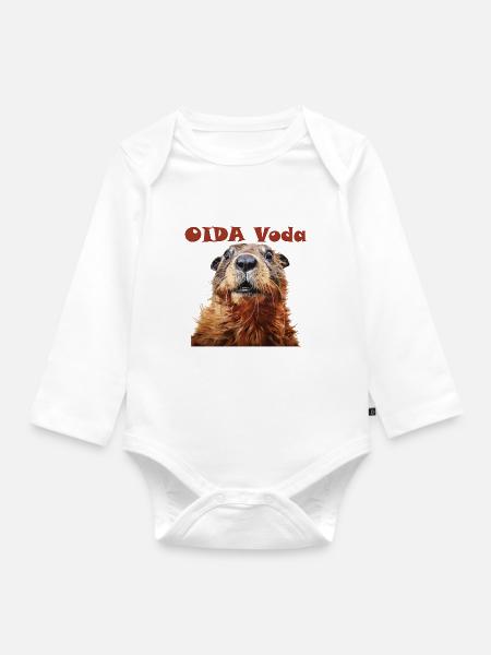 Oida Voda Murmeltier Design - Baby Bio-Langarm-Body - Weiß
