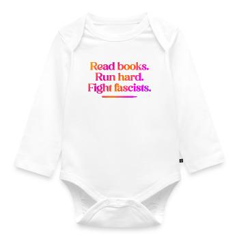 Read Books Run Hard Fight Fascists - NO KINGS - Baby Bio-Langarm-Body - Weiß - Vorne