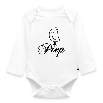 Spatz Piep mit Krone – Piepmatz Vogel Cartoon - Baby Bio-Langarm-Body - Weiß - Vorne