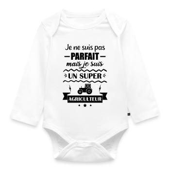 Super Farmer Farm Field Tractor - Organic Longsleeve Baby Bodysuit - white - Front