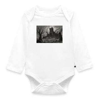 Landscape of a ruined medieval castle - Organic Longsleeve Baby Bodysuit - white - Front