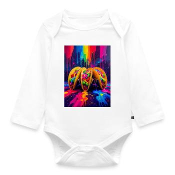 Colorful tacos dancing in a vibrant neon fiesta - Organic Longsleeve Baby Bodysuit - white - Front