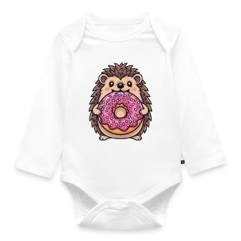 Süßer Igel mit Donut Cartoon Nachtisch Zuckerware - Baby Bio-Langarm-Body - Weiß - Vorne