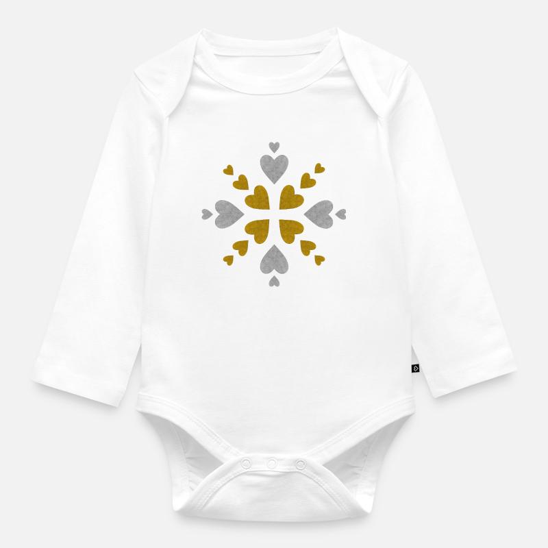 Mandala Cœurs Dorés Argentés - Body Bébé bio manches longues - blanc