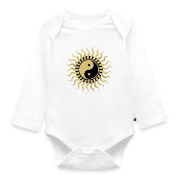 Goldene Yin Yang Sohle - Baby Bio-Langarm-Body - Weiß - Vorne