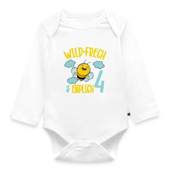 Bee Birthday Motif Finally 4 Years Girl - Organic Longsleeve Baby Bodysuit - white - Front