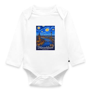 Dusseldorf Night Panorama on the Rhine - Organic Longsleeve Baby Bodysuit - white - Front