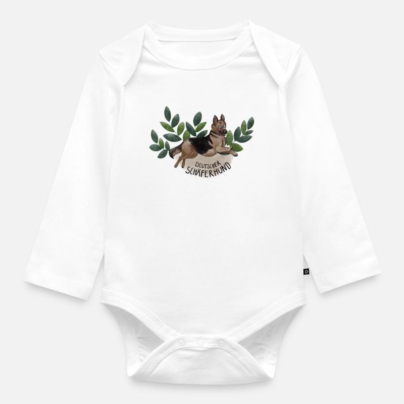 German Shepherd Botanika - Organic Longsleeve Baby Bodysuit - white