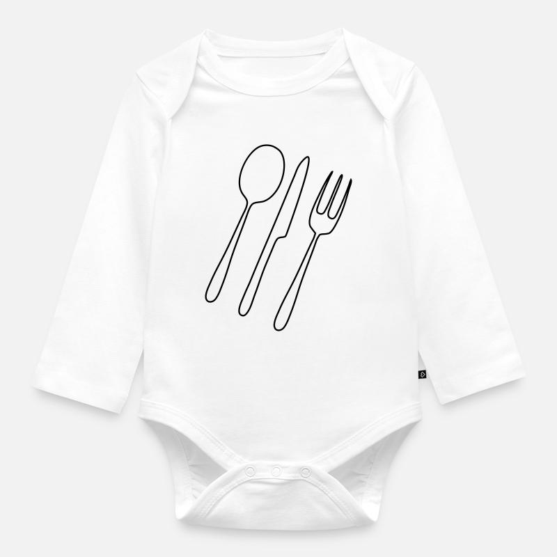Besteck Gabel Löffel - Baby Bio-Langarm-Body - Weiß