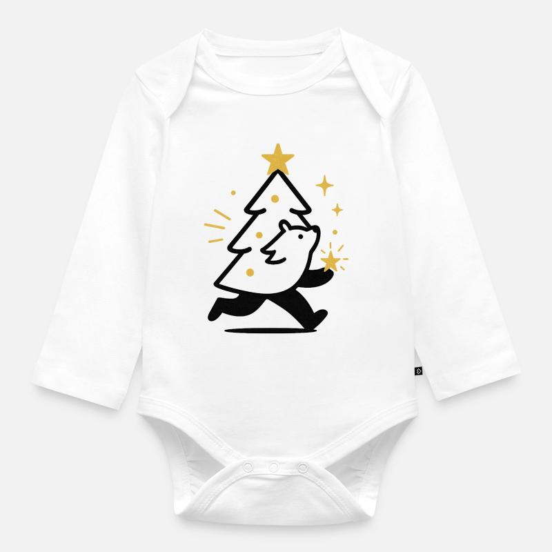 Loup de Noël et arbre étoilé - Body Bébé bio manches longues - blanc