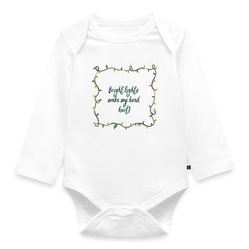 Bright Lights, Headache, Christmas, Grouch, funny - Organic Longsleeve Baby Bodysuit - white - Front