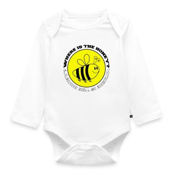 Bee Where is the Honey? - Organic Longsleeve Baby Bodysuit - white - Front