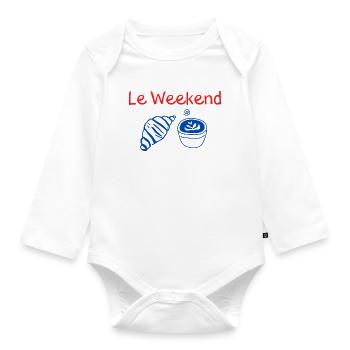 Le Weekend Croissant et Café Bleu - Body Bébé bio manches longues - blanc - Devant