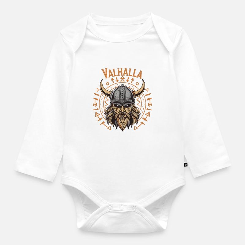Mächtiger Wikinger mit Walhalla-Helm - Baby Bio-Langarm-Body - Weiß