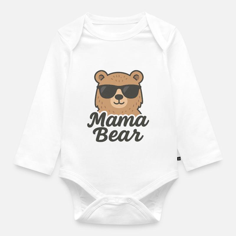 Mama Bär Dunkle Brille - Baby Bio-Langarm-Body - Weiß