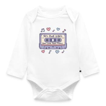 90s RnB Vibes Kassette – Retro Musik Nostalgie - Baby Bio-Langarm-Body - Weiß - Vorne